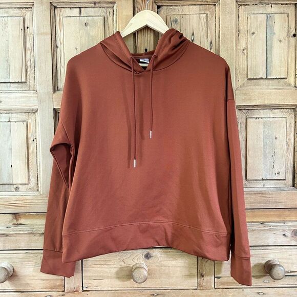 Senita Small Burnt Orange Fleece‎ Lined Athletic Hoodie Sweatshirt Cross Back - Picture 1 of 8